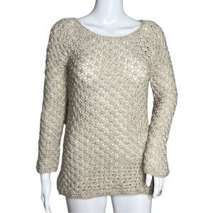Berretti Sweater Womens Small Tan Open Knit Wool‎ Alpaca Neutral Minimalist